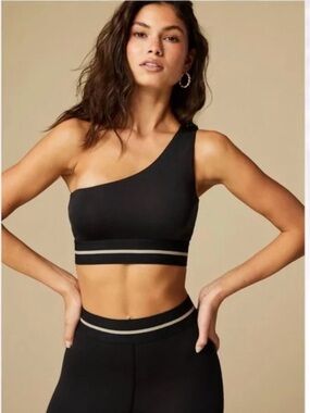TAN+LINES Black One-Shoulder Sports Bra